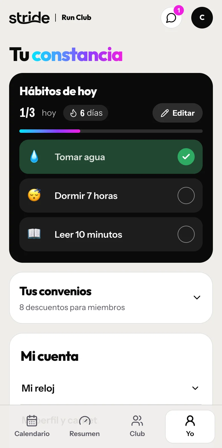 Pantalla de Tu constancia del área de miembros